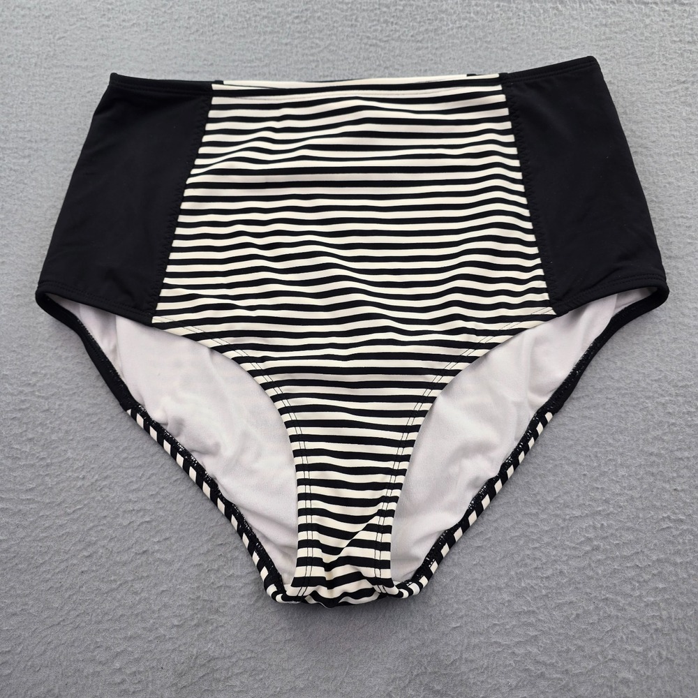 Athleta Swim Bottom Womens Large Multicolor Striped High Waisted Beach Wear